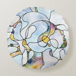 Almofada Redonda Escadas do arco-íris, unidade de vidro manchada