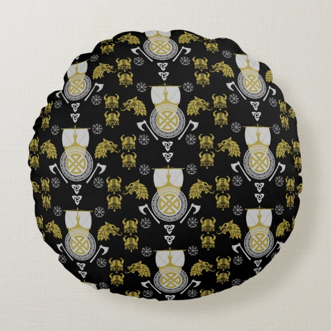 Almofada Redonda Escandinávia Viking Norsêmen Home Decor (Frente)