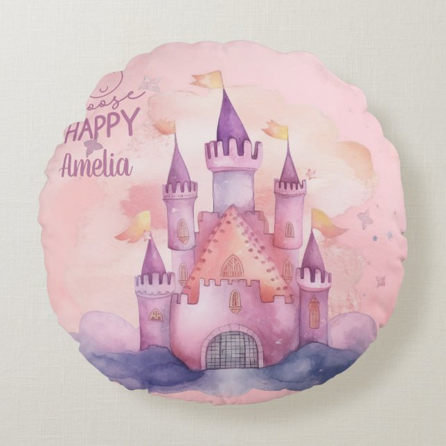 Almofada Redonda Escolher Palácio Feliz Personalizável (Frente)