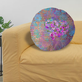 Almofada Redonda Escrita manual Dourada de coração Floral