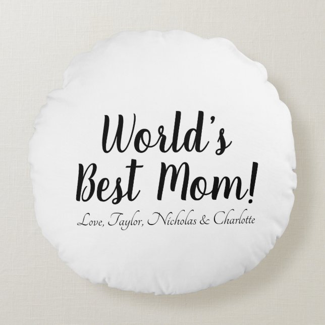 Almofada Redonda Escrito personalizado preto branco da melhor mãe d (Frente)