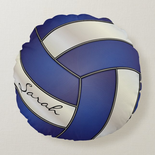 Almofada Redonda Escuro Azul e Branco Esporte Voleibol | DIY Name (Frente)