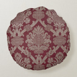 Almofada Redonda Escuro Elegante Vintage Dark Beige Damask Weave