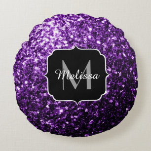 Almofada Redonda Escuro Roxo Brilhante brilhante brilha Monograma