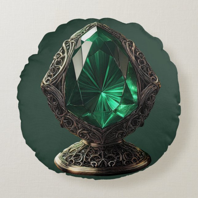 Almofada Redonda Esmeralda Gigante No Pedestal De Prata Sterling (Frente)
