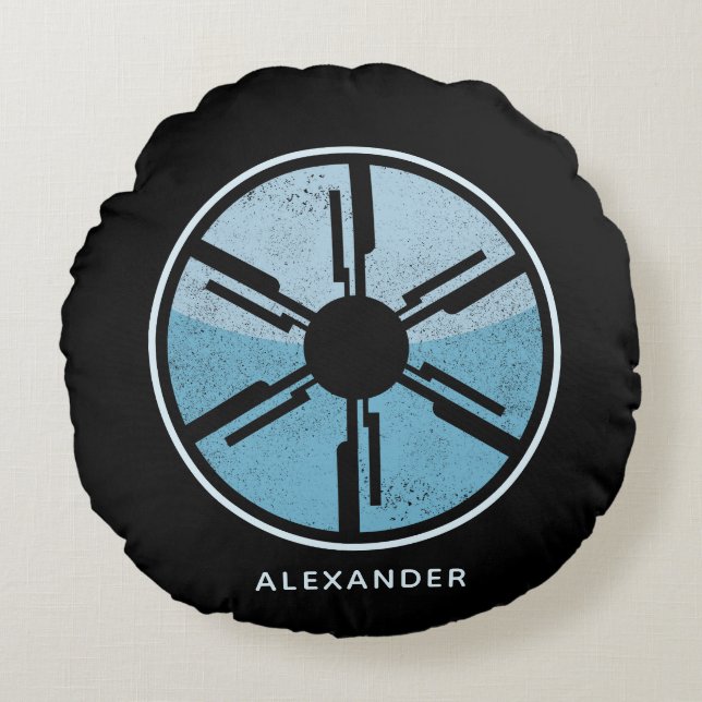 Almofada Redonda Espaço Cósmico Distante Ombre Azul SciFi Futurismo (Frente)