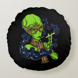 Almofada Redonda Espaço de Alienígena hipster Fumando Extraterrestr