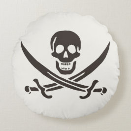 Almofada Redonda Espadas de crânio de obsidiana Bandeira pirata de 