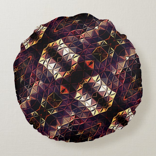 Almofada Redonda Espelhamento de triângulos que geram formas estran (Verso)