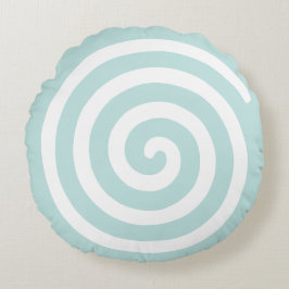 Almofada Redonda Espiral Abstrata em Azul Claro e Branco