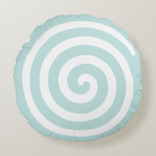 Almofada Redonda Espiral Abstrata em Azul Claro e Branco