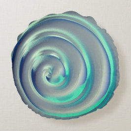 Almofada Redonda Espiral gigante prata e aquamarina sobre azul