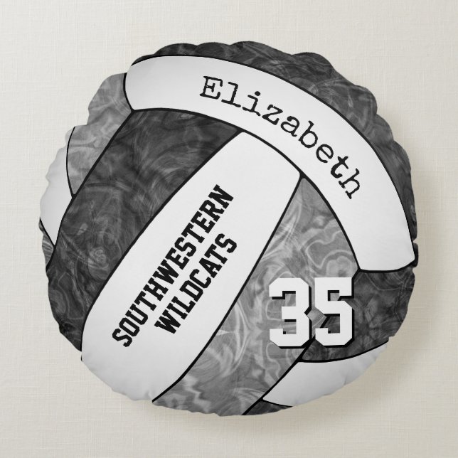 Almofada Redonda espírito da equipe da cinza negra cores voleibol f (Frente)