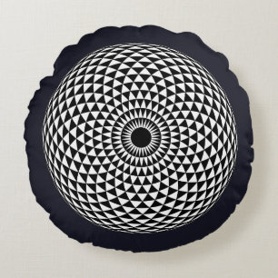 Almofada Redonda Espiritual Preto Branco Mandala Gráfico Geométri