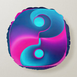 Almofada Redonda Espiritualidade Radiante: Vibrante Yin Yang Rosa e
