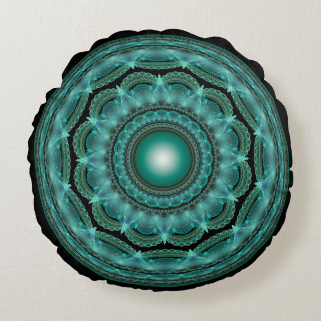 Almofada Redonda Esplêndida mandala brilhante fractal (Frente)