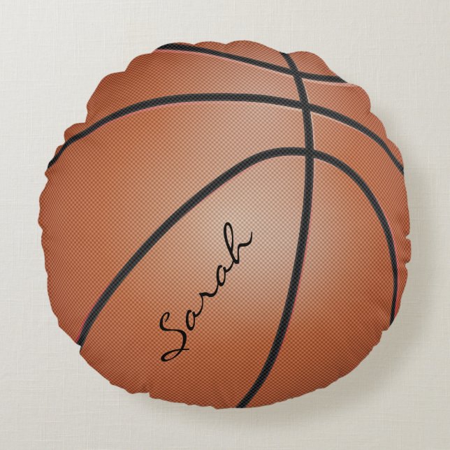 Almofada Redonda Esporte de basquetebol | DIY Name (Frente)
