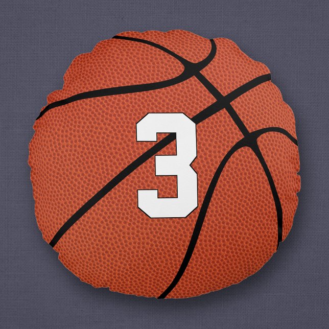 Almofada Redonda Esporte de Jersey Personalizado do Jogador de Basq (Round basketball pillow with custom basketball player jersey number or initials / letters.)