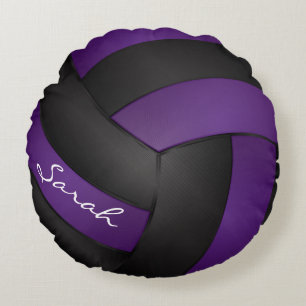 Almofada Redonda Esporte roxo e preto do nome do voleibol DIY