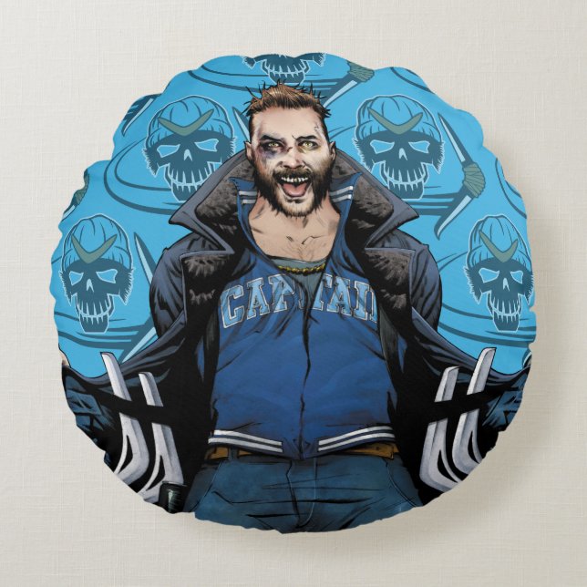 Almofada Redonda Esquadrão Suicida | Boomerang Comic Book Art (Frente)