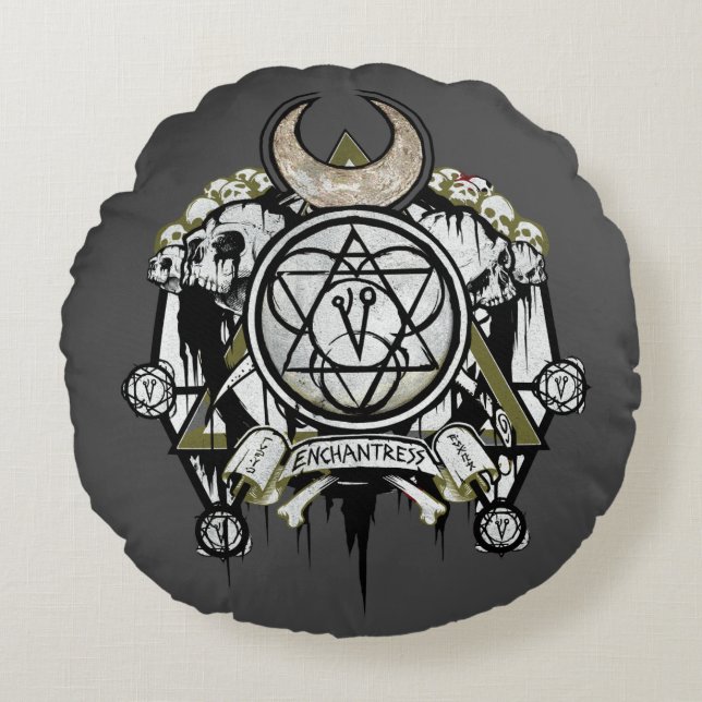 Almofada Redonda Esquadrão Suicida | Enchantress Símbolos Tatuagem (Frente)