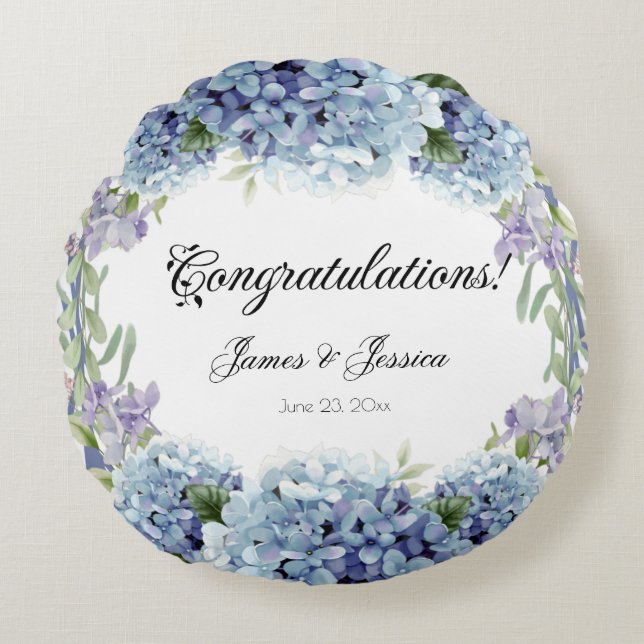 Almofada Redonda Esqueça-Me-Não Flores Aquarela Elegante (Frente)