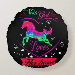 Almofada Redonda Esta menina ama seu cavalo Rosa