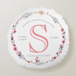 Almofada Redonda Estatísticas de nascimento de bebê de cisne rosa f