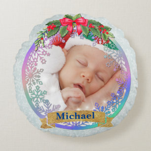 Almofada Redonda Estatísticas de nascimento de novo bebê Natal, Anú