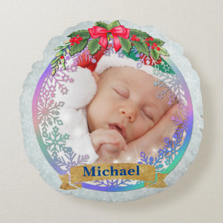 Almofada Redonda Estatísticas de nascimento de novo bebê Natal, Anú