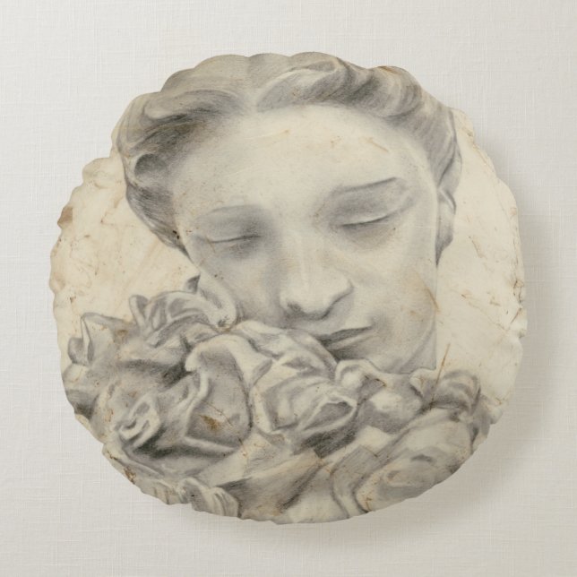 Almofada Redonda Estátua no Jardim I (Frente)
