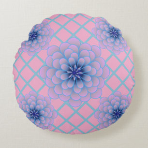Almofada Redonda Estética de Padrão Floral Roxo Azul Pastel Sem Cos