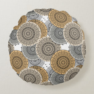 Almofada Redonda Estilo arábico mandala oriental do padrão bege da