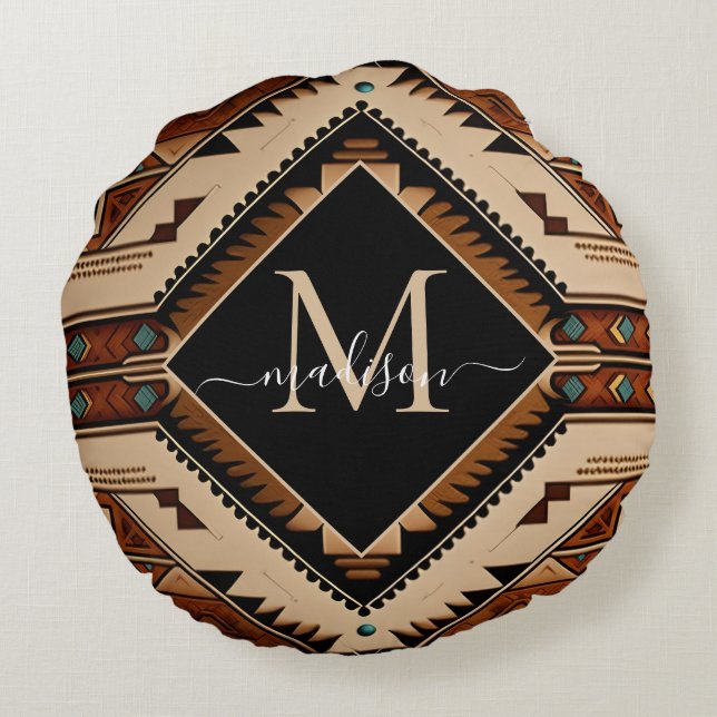Almofada Redonda Estilo Boho de Cultura Indiana Padrão Americano Na (Verso)