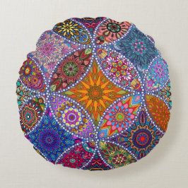 Almofada Redonda Estilo colorido do Hippie do teste padrão da