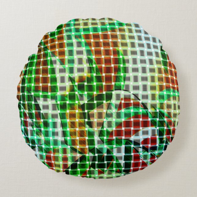 Almofada Redonda Estilo das cestas sobre fitas curvas verdes (Frente)