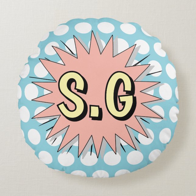 Almofada Redonda Estilo de anos 50 da bolinhas retrorada (Frente)