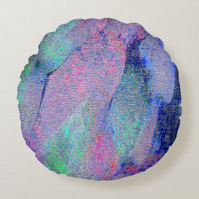 Almofada Redonda Estilo de couro rugoso com tinta vestida, azulado (Frente)