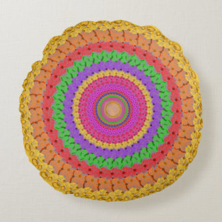 Almofada Redonda Estilo de crochê amarelo de Mandala - Travesseiro