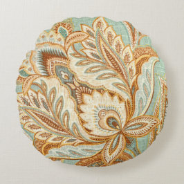 Almofada Redonda Estilo de Damasco Azul