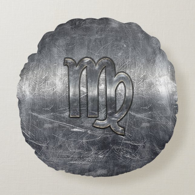 Almofada Redonda Estilo de Distância do Sinal Virgo Zodiac - Grunge (Frente)