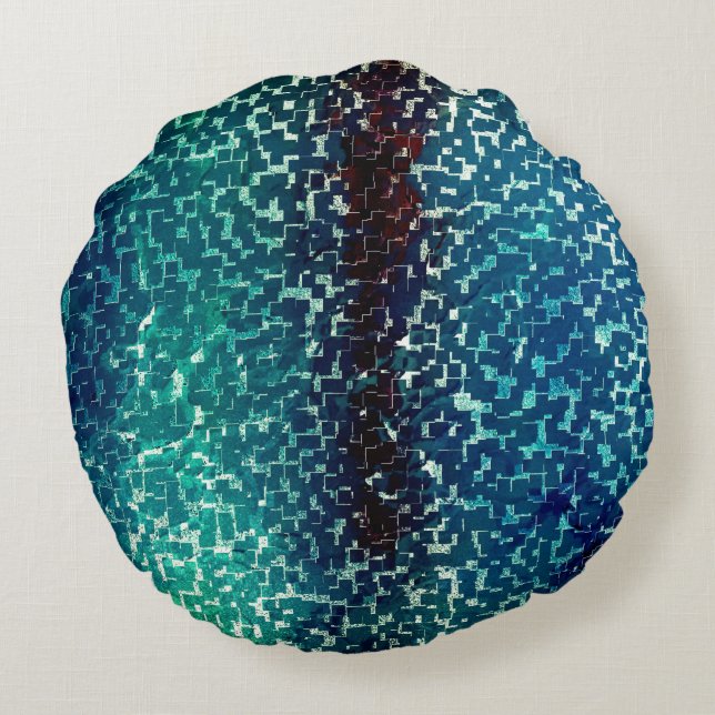 Almofada Redonda Estilo de mosaico azul neon sobre vidro martelado  (Verso)