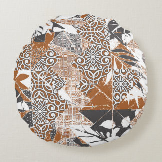 Almofada Redonda estilo havaiano tapa tecido abstrato patchwo triba