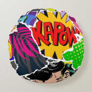 Almofada Redonda Estilo perfeito de pop de arte de história em quad