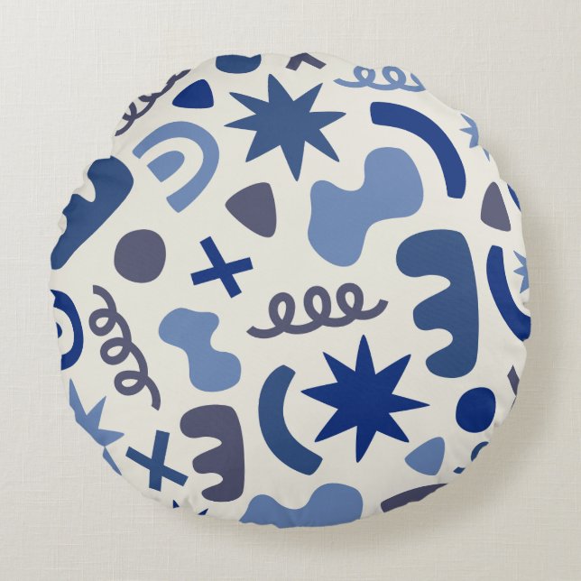 Almofada Redonda Estilo Travesseiro decorativo Geométrico Azul-Abst (Frente)