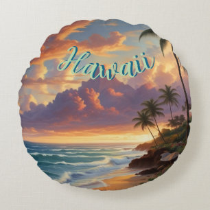Almofada Redonda Estilo Vintage Viagem Honolulu Médio Havaiano - Pa
