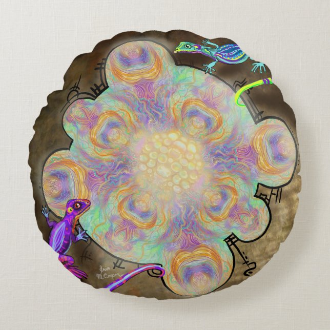 Almofada Redonda Estranhos Lagartos (Frente)