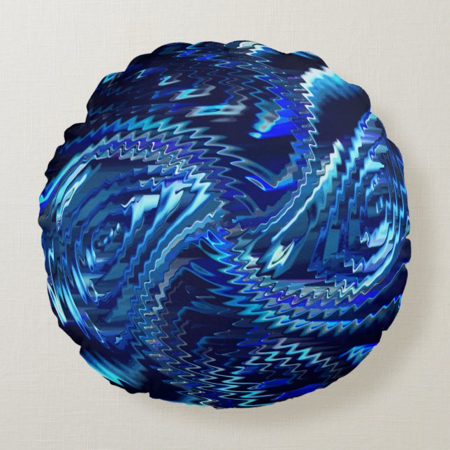 Almofada Redonda Estrela azul ondulada com traçados em ziguezague (Frente)