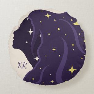 Almofada Redonda Estrelas Douradas Purple do Universo Cósmico Perso