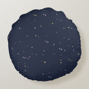 Almofada Redonda Estrelas Fofas Em Um Céu Noturno Reluzente